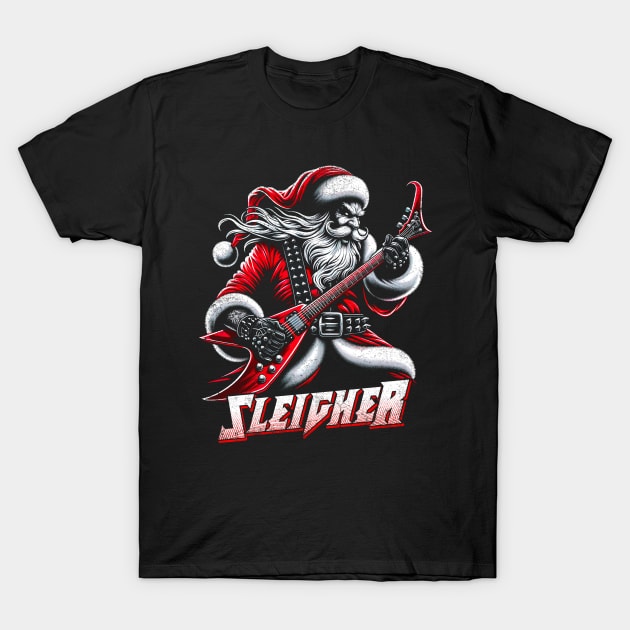 Sleigher Santa Claus Rock Christmas T-Shirt by opippi